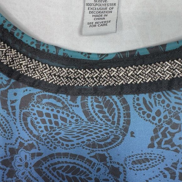 Catherines Midi Shift Dress 5X Tulip Slit Sleeve Ombré Embellishment Neck Boho - Picture 4 of 13